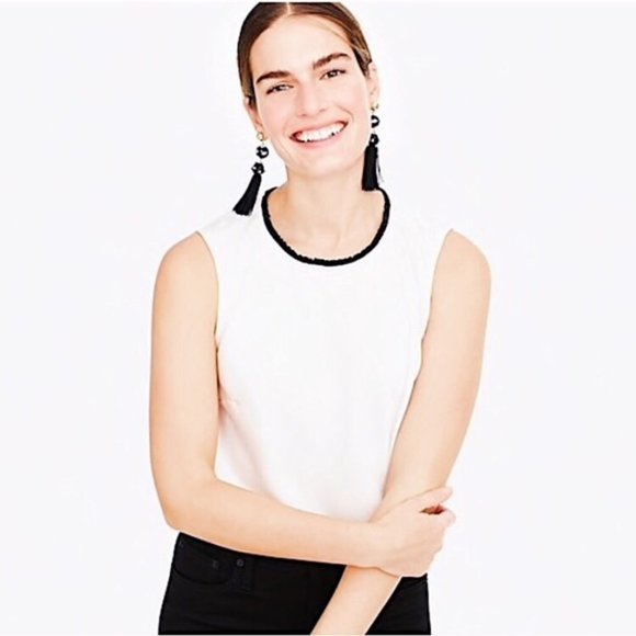 New J Crew Ruffle-neck Shell In Satin-crepe Top - Picture 1 of 8